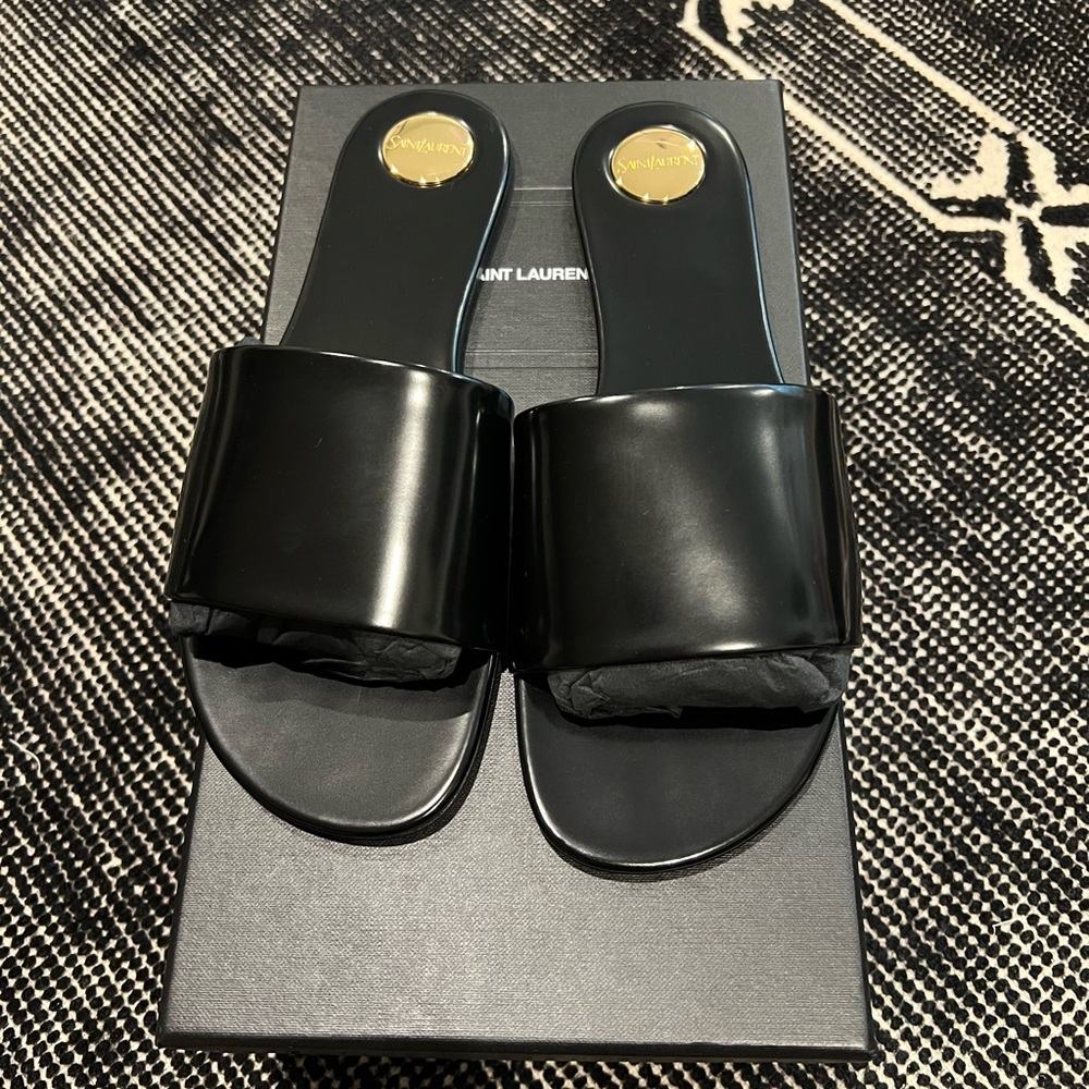 Saint Laurent Black Minimalist Slide Sandals